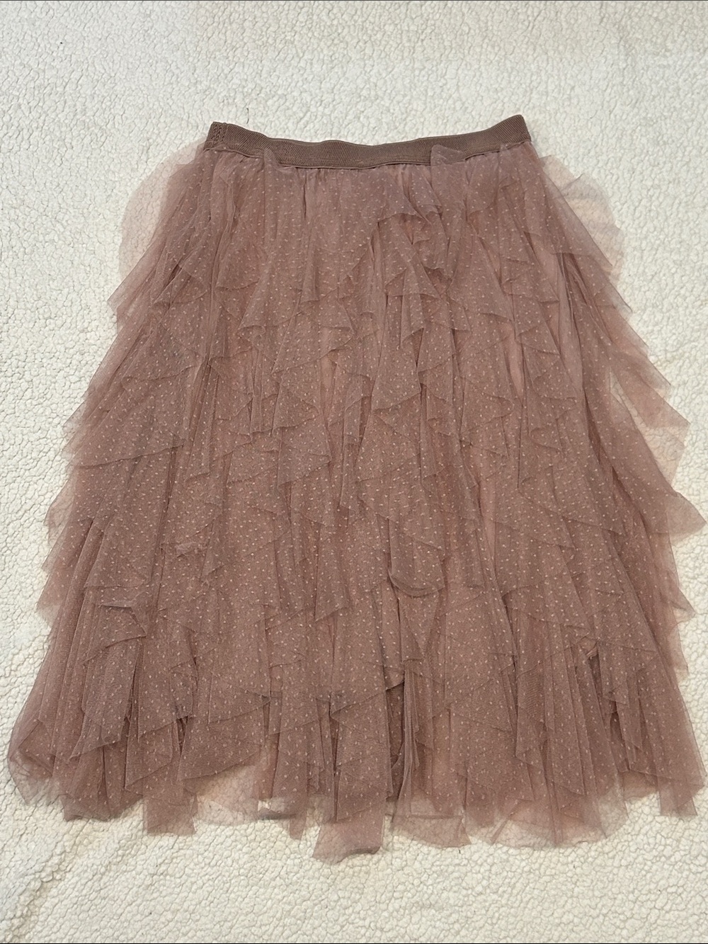 Anthropologie Chéri Ruffled Tulle Midi Skirt size Large Petite Pink Swiss Dot - Picture 2 of 13